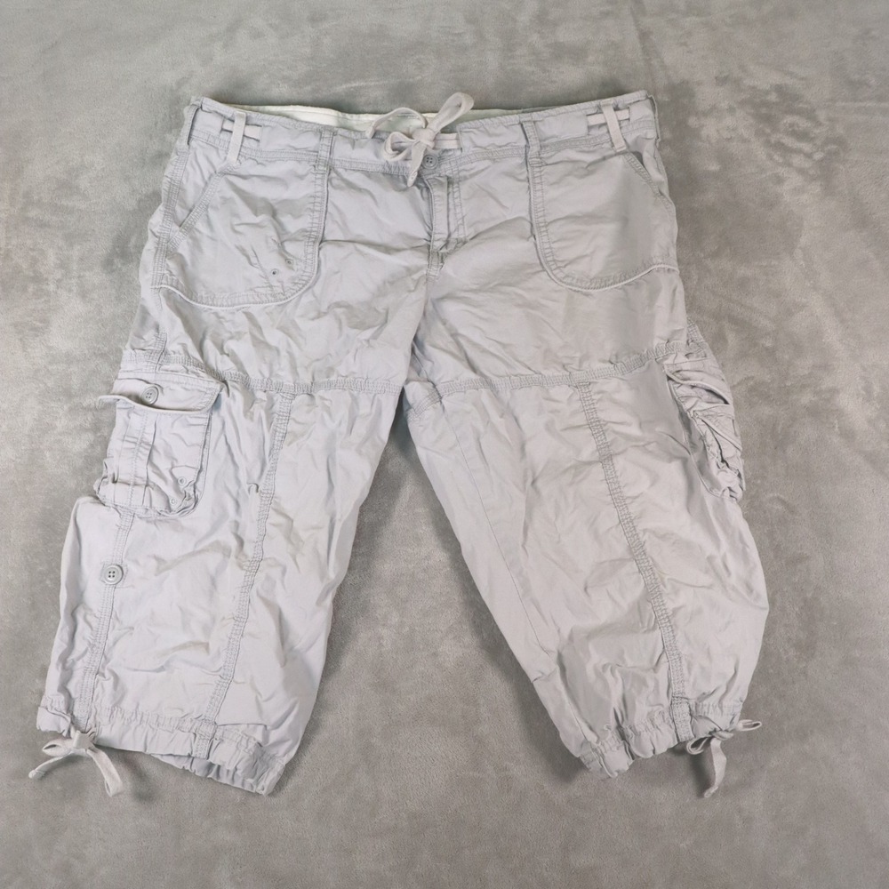 Calvin Klein Womens Grey Cotton Cargo Capri Pants Drawstring Size Large 0187